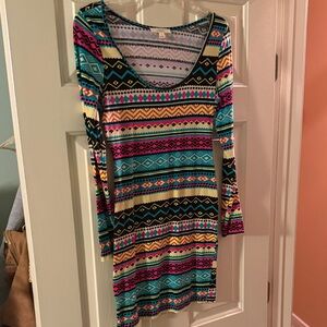 Iris Vibrant Geometric Long Sleeve Dress